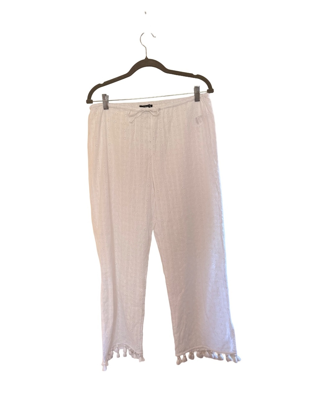 J. Crew White Eyelet Wide-Leg Beach Pants with Tassel Hem - Picture 2 of 5